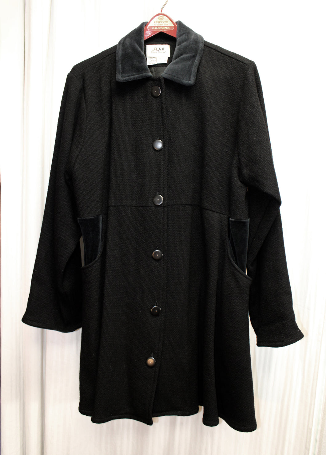 Flax by Jeanne Engelhart - Black Wool Swing Coat - Size S
