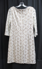 Load image into Gallery viewer, Jessica Howard - Crocheted Lace White Over Beige Lining, 3/4th Sleeve Shift Dress - Size 8