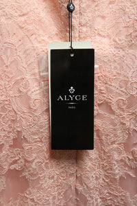 Alyce, Paris - Blush Pink Lace 1/2 Sleeve Long Gown w/ Train - Size 12 (w/ Tags)