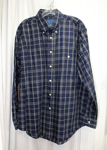 Men's Vintage Towncraft - Navy Windowpane Plaid Button Up Shirt - Size L
