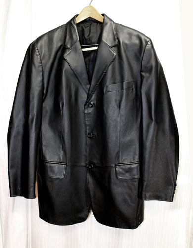 Men's - J. Ferrar - Black Leather Sport Coat Jacket - Size M