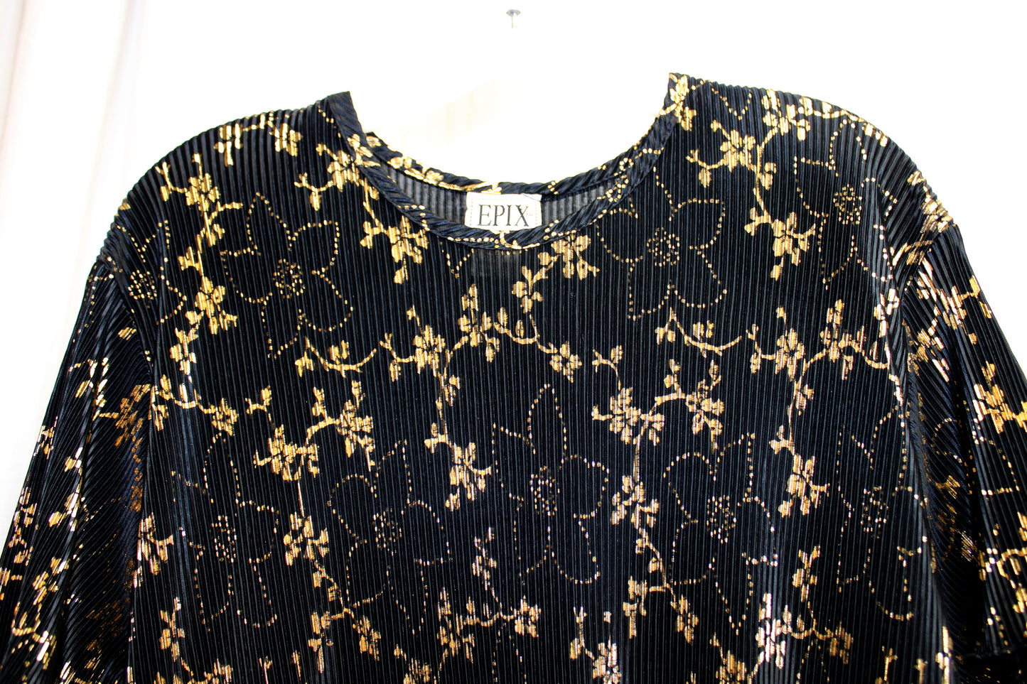Vintage - Epix - Black& Gold Metallic Foil, Micro Pleated Tunic/ Mini Dress - One Size