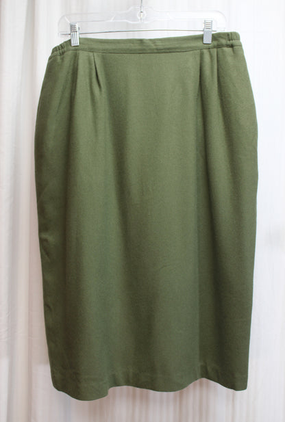Vintage - Green Wool Pencil Skirt - Size 14