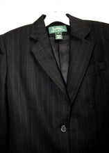 Load image into Gallery viewer, Lauren, Ralph Lauren - 100% Wool, Black w/ Gray Pinstripe Blazer Jacket - Size 4