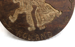 Handmade / Carved Folk Art Holland Round Wood Wall Art w/ Hanger -13.25"