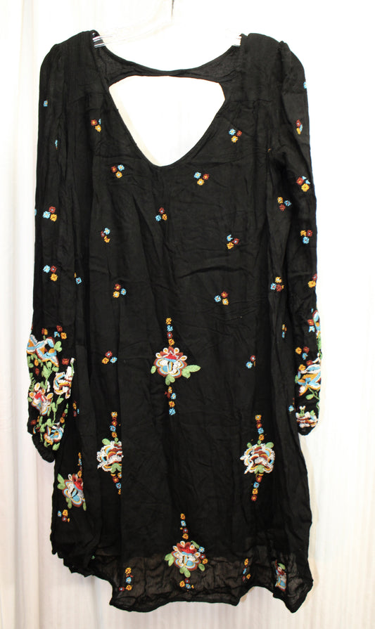 Free People - Black Keyhole back, Long Balloon Sleeve, Flowy Mini Dress - Size M