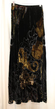 Load image into Gallery viewer, Citron Collection, Santa Monica - Black &amp; Earth Tones Burn Out Silk Velvet Floral Paisley Maxi Skirt - See Measurements 24&quot;-28&quot; Waist