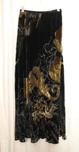 Load image into Gallery viewer, Citron Collection, Santa Monica - Black &amp; Earth Tones Burn Out Silk Velvet Floral Paisley Maxi Skirt - See Measurements 24&quot;-28&quot; Waist