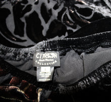 Load image into Gallery viewer, Citron Collection, Santa Monica - Black &amp; Earth Tones Burn Out Silk Velvet Floral Paisley Maxi Skirt - See Measurements 24&quot;-28&quot; Waist