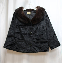 Load image into Gallery viewer, Vintage 50&#39;s/60&#39;s -Styled by Winter - Black Faux Astrakhan Cropped 3/4th Jacket w/ Mink (Real) Collar - Size L (Vintage)