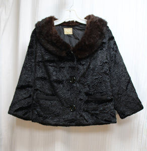 Vintage 50's/60's -Styled by Winter - Black Faux Astrakhan Cropped 3/4th Jacket w/ Mink (Real) Collar - Size L (Vintage)