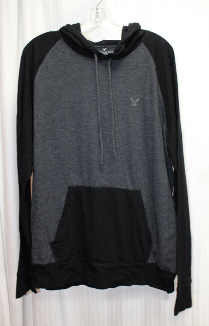 American Eagle Outfitters - Dark Gray & Black Ragland Long Sleeve Hooded Top - Size L