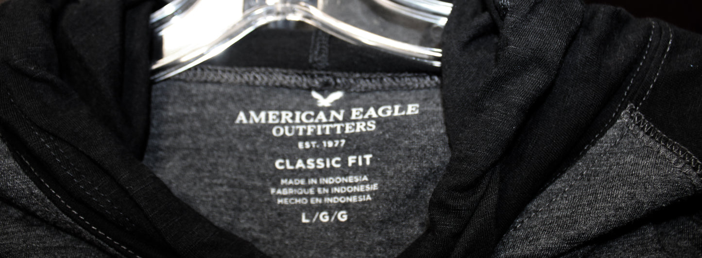 American Eagle Outfitters - Dark Gray & Black Ragland Long Sleeve Hooded Top - Size L