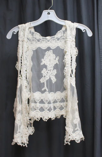 Cream Crocheted Lace Vest - Approx size M