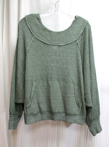 We the Free (Free People) = Oversized, Wide Neck, Ribbed Waffle Weave, Dolman Sleeve Pullover w/ Kangaroo Pocket Sweater - Size S