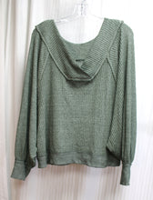 Load image into Gallery viewer, We the Free (Free People) = Oversized, Wide Neck, Ribbed Waffle Weave, Dolman Sleeve Pullover w/ Kangaroo Pocket Sweater - Size S