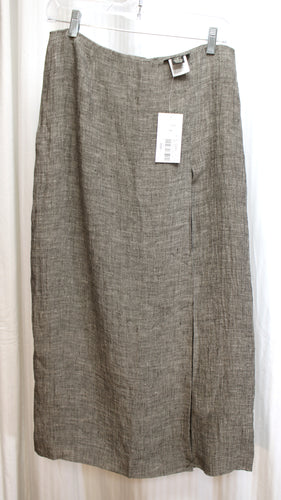 Sigrid Olsen Petite - Black & White Weave Linen Blend Skirt w/ Single Pleat Detail - Size 10 PETITE