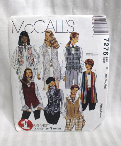 Vintage McCall's - 1 Hour Vest - 7276 Sewing Pattern - Size Y (XS, SML, Med)
