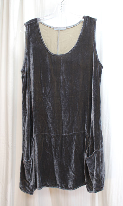 Gray Silk Blend Velvet Sleeveless Tunic w/ Front Pockets - Size M