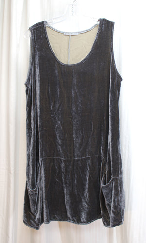 Gray Silk Blend Velvet Sleeveless Tunic w/ Front Pockets - Size M