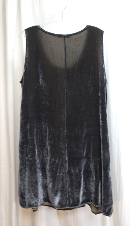 Gray Silk Blend Velvet Sleeveless Tunic w/ Front Pockets - Size M
