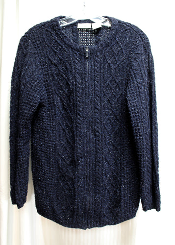 Vintage - Fashion Bug - Silk Blend, Navy Zip Front Cardigan Sweater - Size 14/16 (Vintage Sizing)