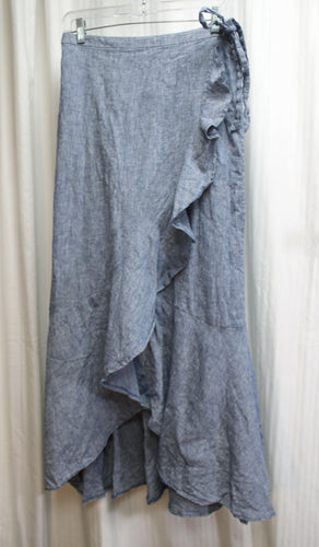 Express - Linen Blend, Elastic Back Waist, Cascading Ruffle Faux Wrap Maxi Skirt - Size M