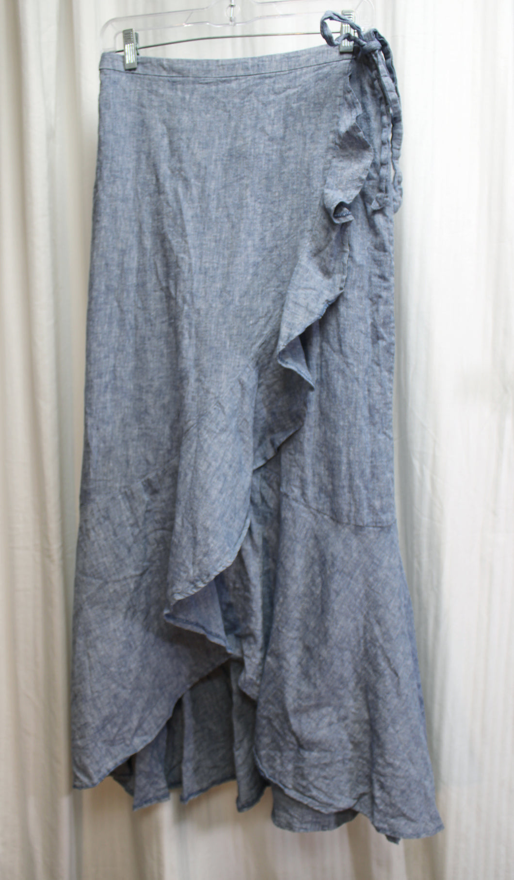 Express - Linen Blend, Elastic Back Waist, Cascading Ruffle Faux Wrap Maxi Skirt - Size M