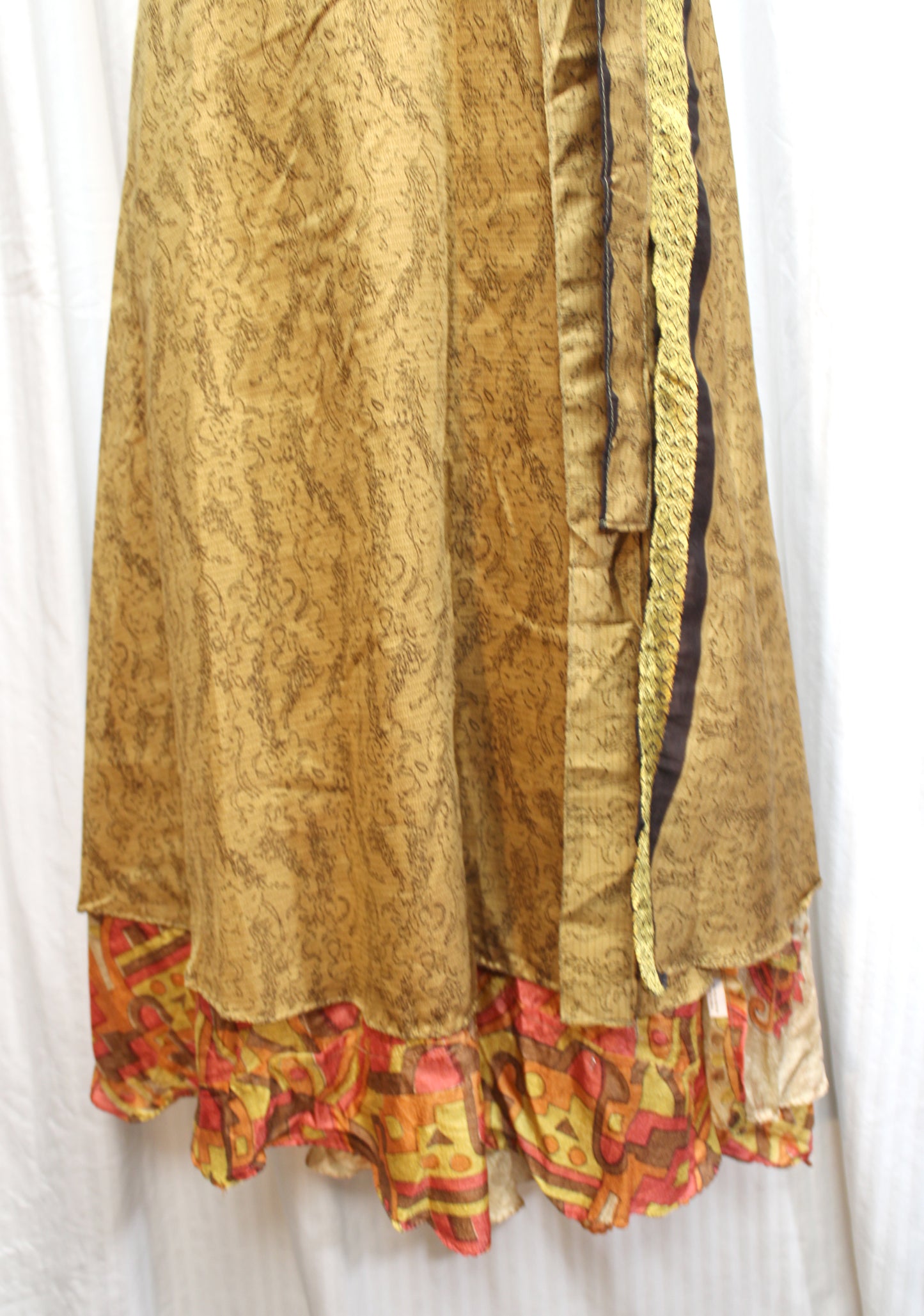 Exotic Print Reversible Silky Sari Fabric Wrap Skirt - 24-31" Waist