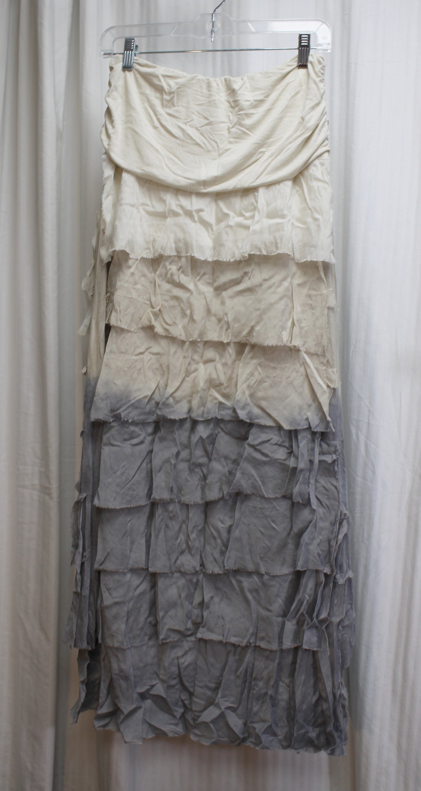 Tempo Paris - Gradient to Gray, Raw Hem Layered Ruffle Maxi Skirt - Size S