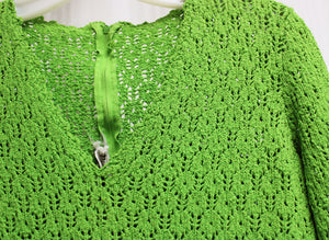 Vintage 60's - Picardo Knits - Spring Green 3/4th Sleeve V-Neck Sweater - Size S