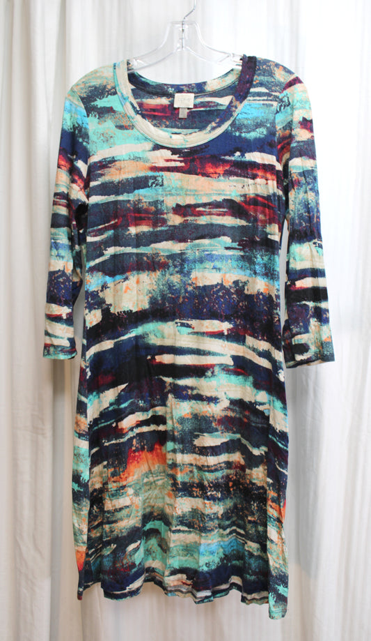 Cupio - Multicolor Abstract Stone Print 3/4th Sleeve Sheath Dress - Size M