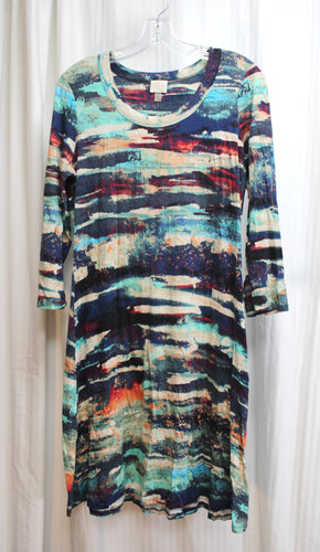 Cupio - Multicolor Abstract Stone Print 3/4th Sleeve Sheath Dress - Size M