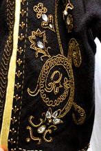 Load image into Gallery viewer, Corvelle - Black &amp; Gold Metallic Embroidered, Applique &amp; Bead Embellished Cardigan Sweater - Size L