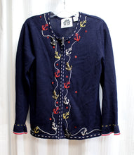 Load image into Gallery viewer, Storybook Knits - Navy Zip Up Nautical Anchor Embellished Cardigan Sweater - Size XS