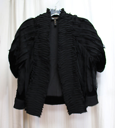 BCBG Maxazria - Black Unique Whimsygoth, Silk Blend Velvet & Pleated Chiffon Design, Short Sleeve Jacket - Size L