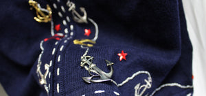 Storybook Knits - Navy Zip Up Nautical Anchor Embellished Cardigan Sweater - Size XS