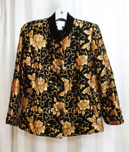 Load image into Gallery viewer, Drapers &amp; Damons - Black &amp; Old Gold Metallic Chenille Filigree &amp; Roses Jacket - Size S (Petite)