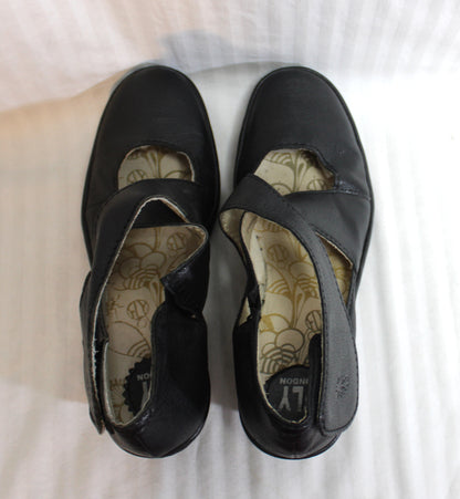 Fly London - Black Wedge Cross Front Mary Jane w/ Velcro Strap - Size Euro 42 (US 10)