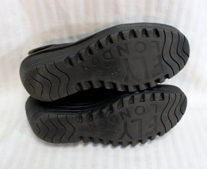 Fly London - Black Wedge Cross Front Mary Jane w/ Velcro Strap - Size Euro 42 (US 10)