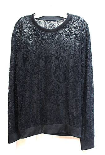 Vintage - Paisley Burnout Velvet Pullover Long Sleeve Top - Size L (approx, See Measurements)