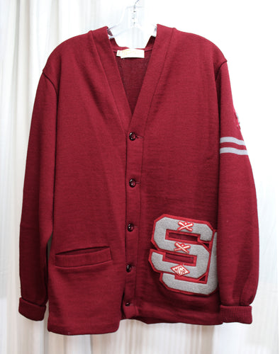 Men's Vintage 50's/60's- Shannon and Johnson San Francisco Maroon & Gray V- Neck Letterman Sweater - Size 44 L