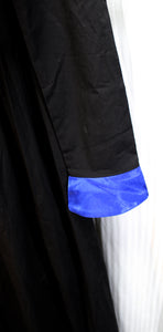 Victorian Choice - Black w/ Blue Satin Collar, Cuffs & Front Skirt Insert, Silver Button Bodice Dress - Size M