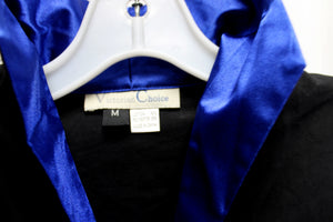 Victorian Choice - Black w/ Blue Satin Collar, Cuffs & Front Skirt Insert, Silver Button Bodice Dress - Size M