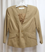Load image into Gallery viewer, Tibi - Tan 3/4th Sleeve Wool Deep V-Neck Fitted Blazer - Size 0