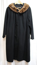 Load image into Gallery viewer, Vintage - Black Wool Coat w/ Brown Fur Collar - See Measurements 20.5&quot; Chest (pit to pit)