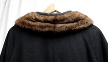 Load image into Gallery viewer, Vintage - Black Wool Coat w/ Brown Fur Collar - See Measurements 20.5&quot; Chest (pit to pit)