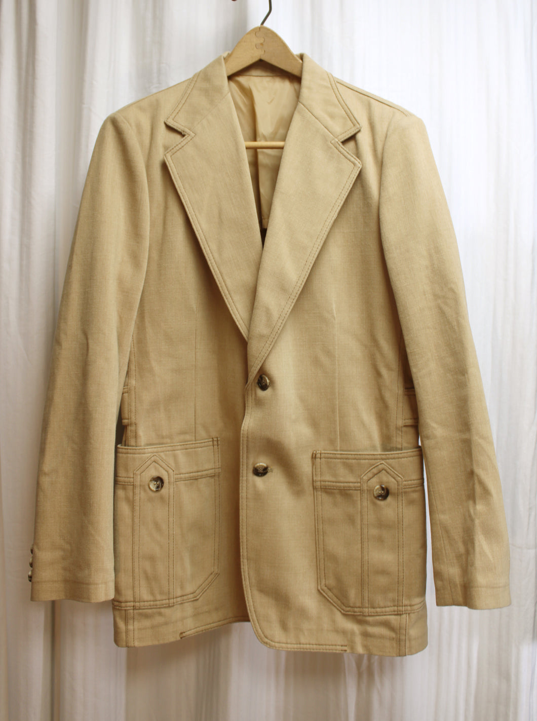 Men's Vintage 70's - Lee -  Tan Micro Suede Cotton Blazer - Size: 40 R