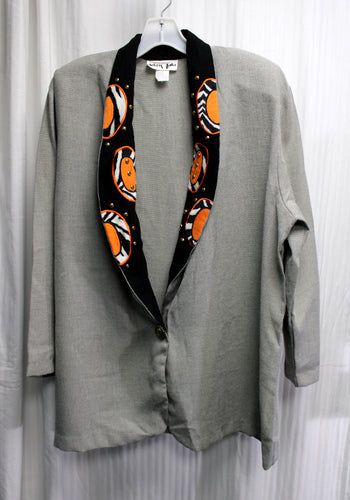 Vintage 80's - Adam Tala - Black, White & Orange, Unique Applique & Embroidered Lapel One Button Blazer - Size XL
