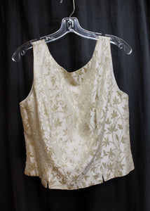 JS Collections - Champagne Beaded Jacquard Cropped Sleeveless Top & Matching Jacket - Size 12
